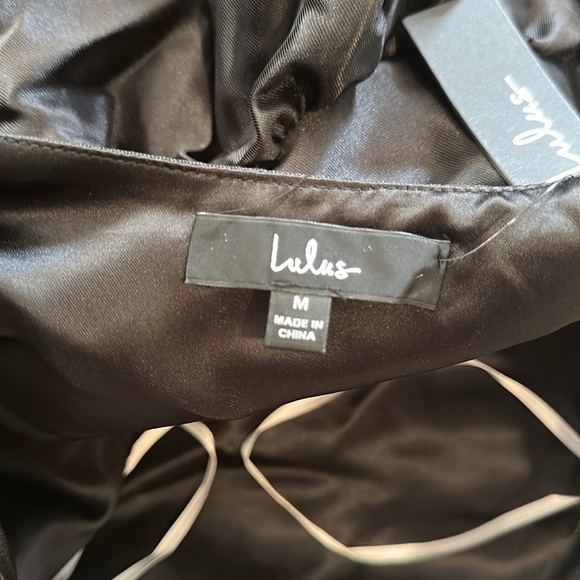 Lulus Classy Aesthetic Taffeta Dress Size M Black Pink Bow Midi Dress Pockets - Picture 7 of 15